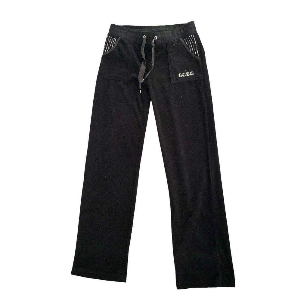 BCBG MaxAzria terrycloth Large black drawstring bedazzled jogger track pants​​​